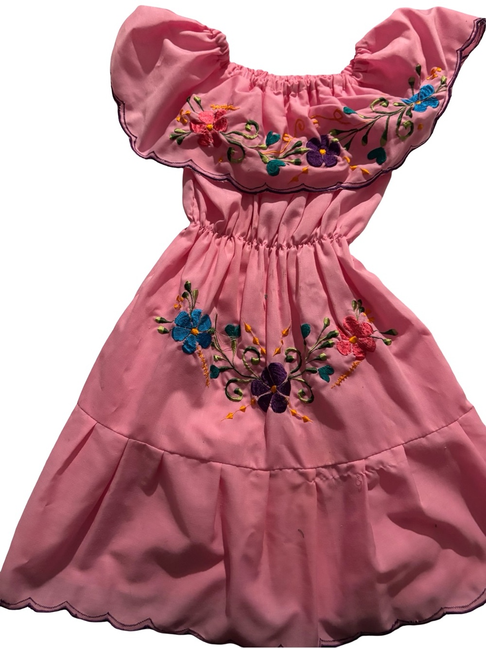 Source Unknown Pink Embroidered Off-Shoulder Girls Dress